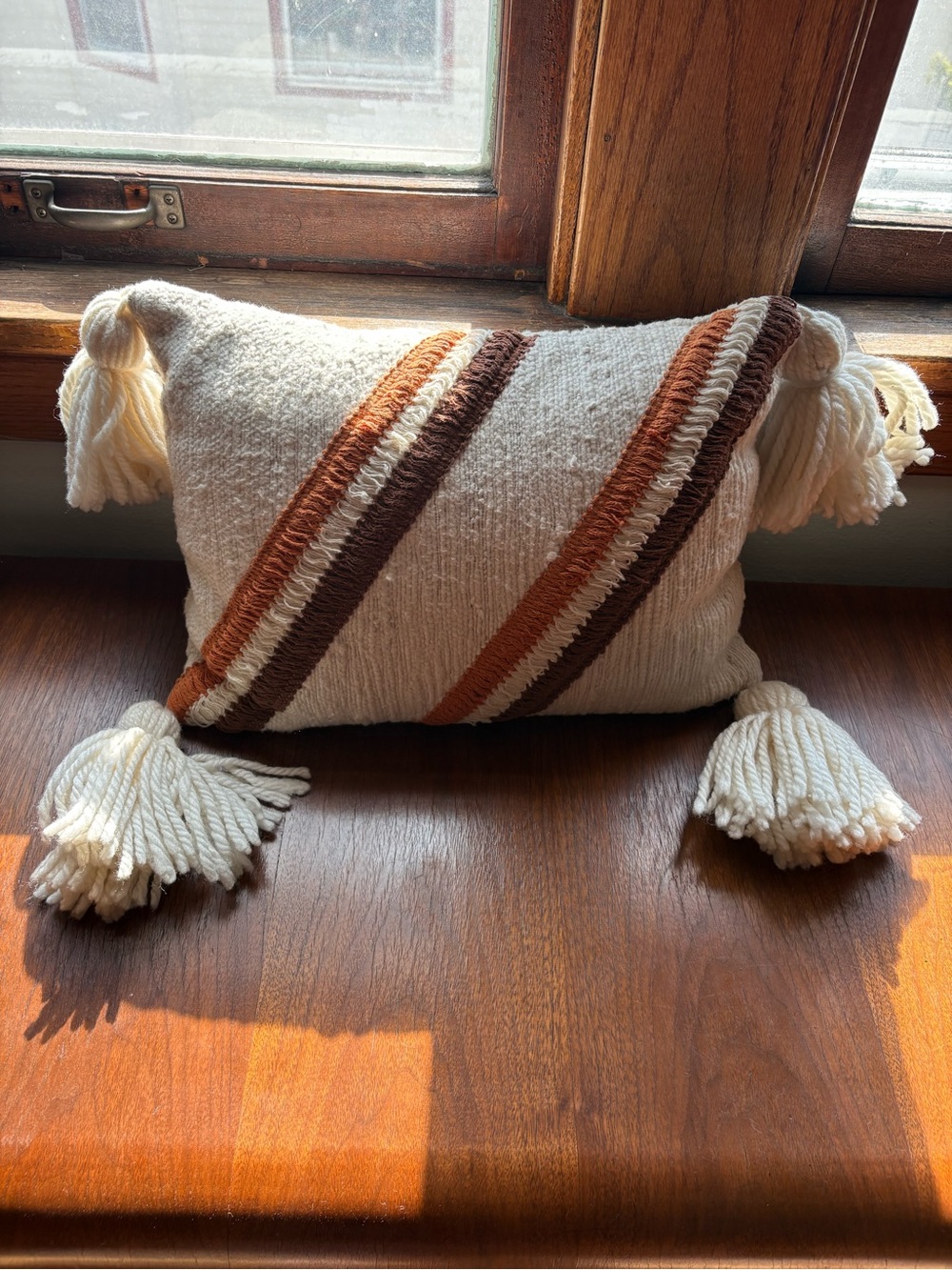 Vintage Pillow 1960s Orange Striped Tassels Throw Pillow Retro MCM Boho VGUC
